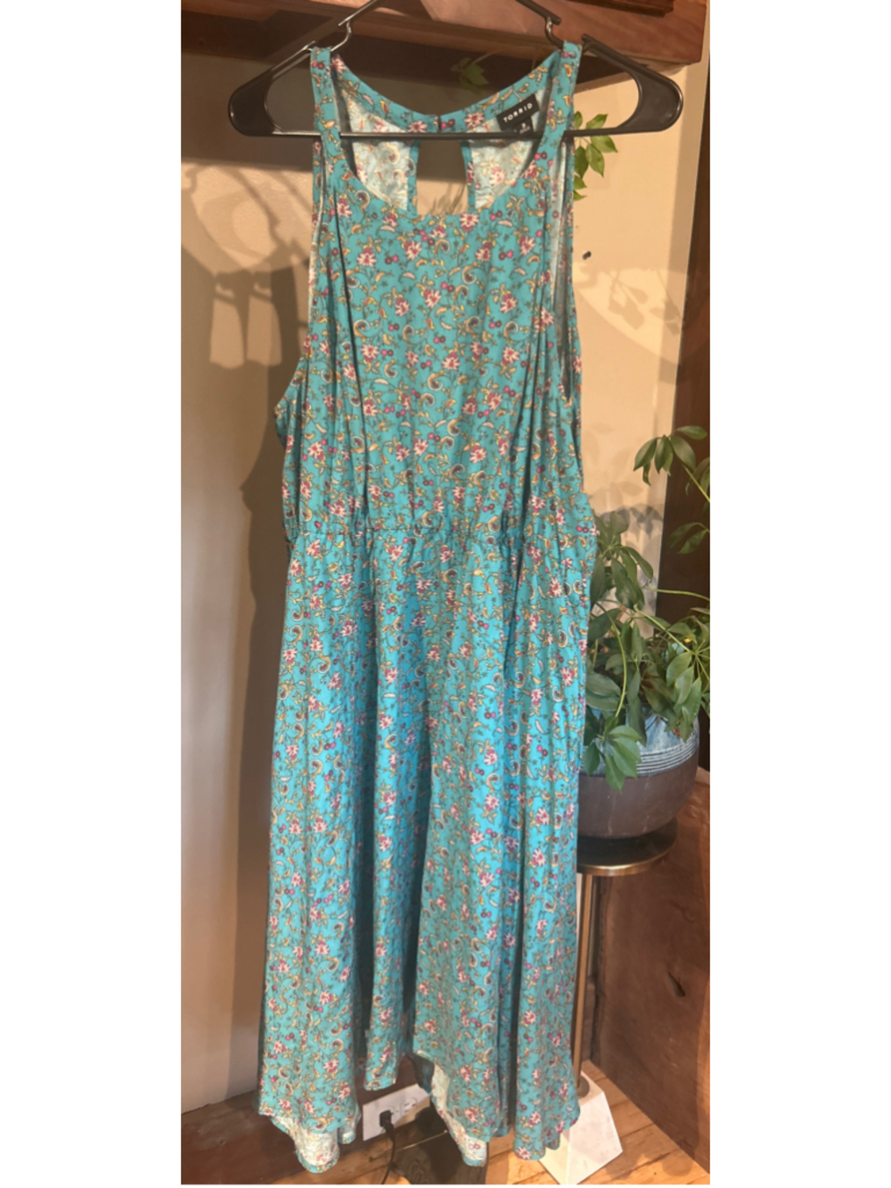 Women's Torrid Floral Midi Dress Teal Pink Size 3